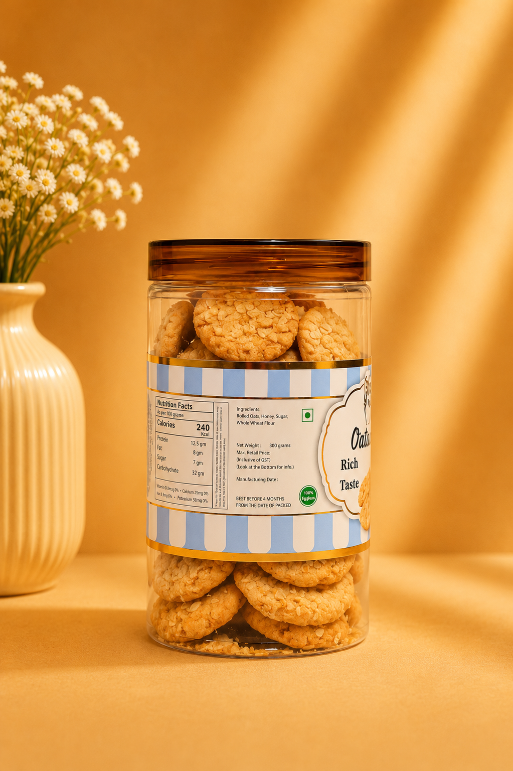 Fresh Eggless Oatmeal Cookies Jar - Broomies Bakery Faridabad