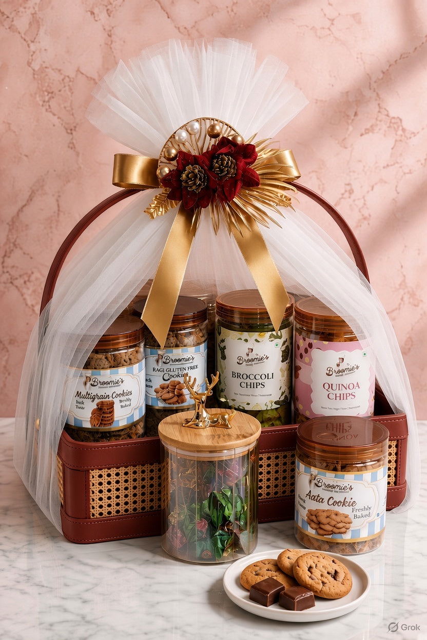 Premium Leatherette Square Gift Hamper with Rattan Detail