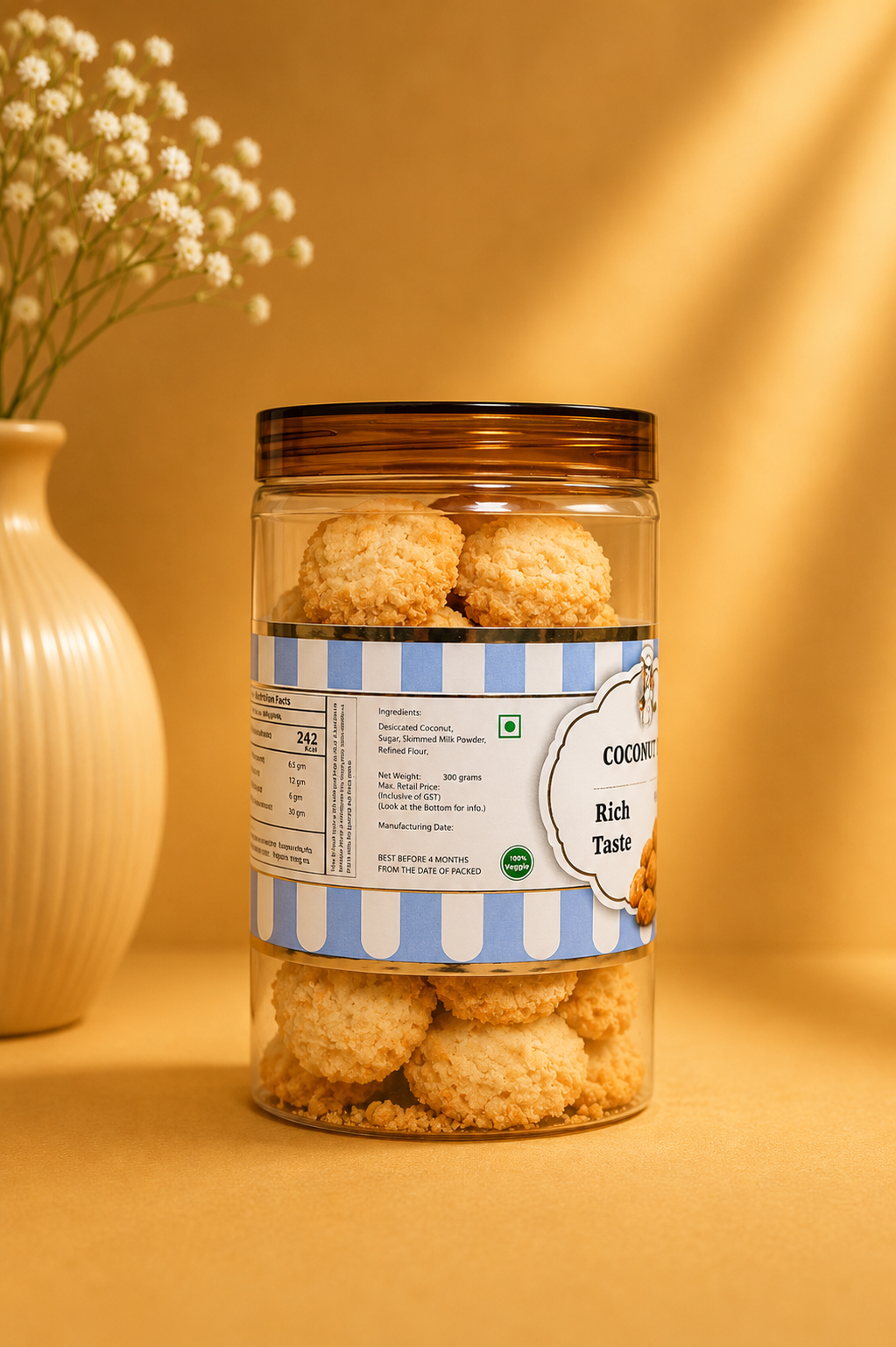 Fresh Eggless Coconut Macaroon Jar - Broomies Bakery Faridabad