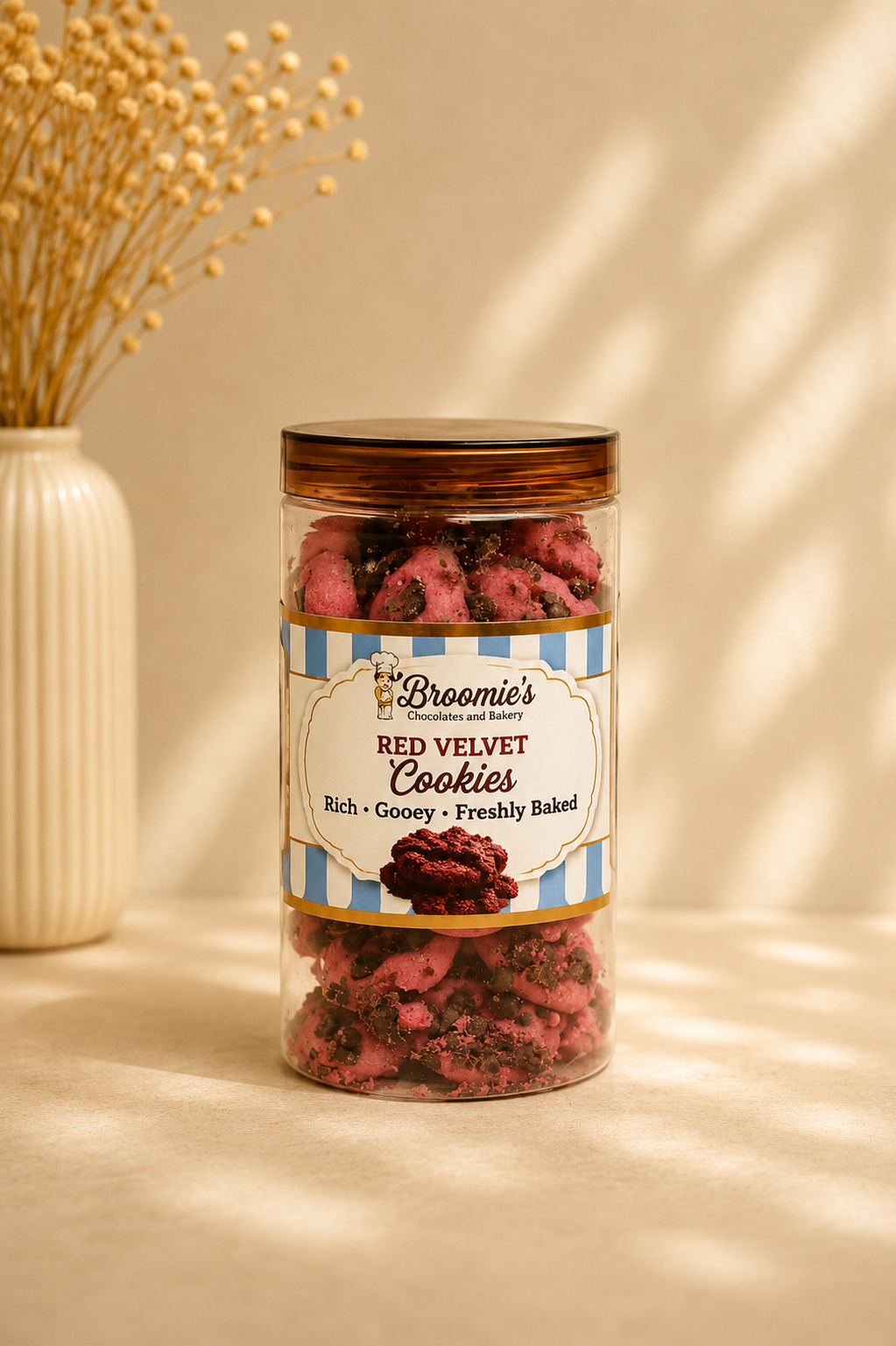 Fresh Eggless Red Velvet Cookies Jar - Broomies Bakery Faridabad