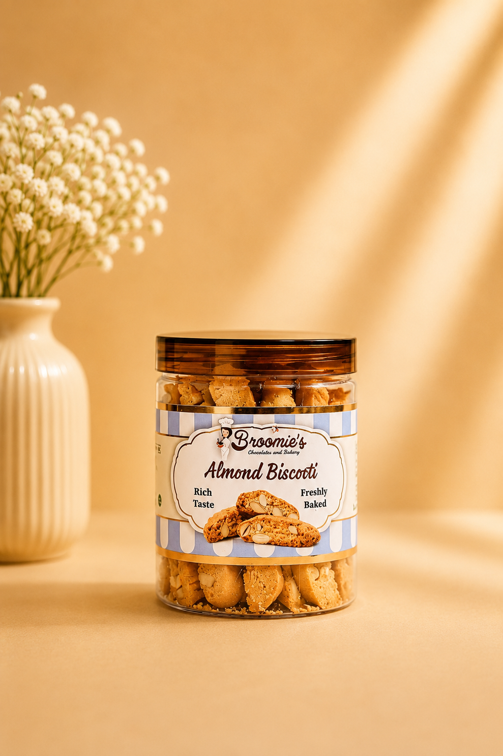 Fresh Eggless Almond Biscotti Jar - Broomies Bakery Faridabad