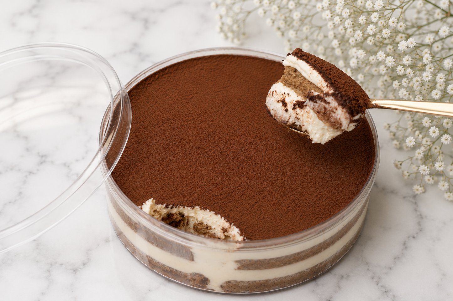Fresh eggless Tiramisu Tub dessert box - Broomies Bakery Faridabad
