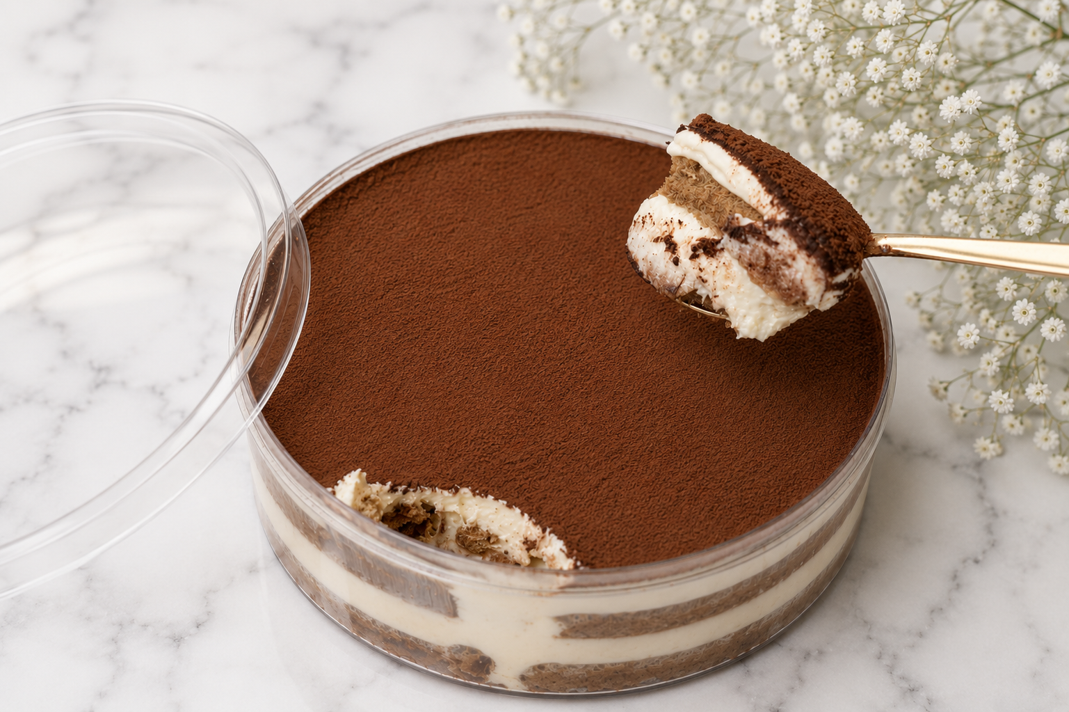 Fresh eggless Tiramisu Tub dessert box - Broomies Bakery Faridabad