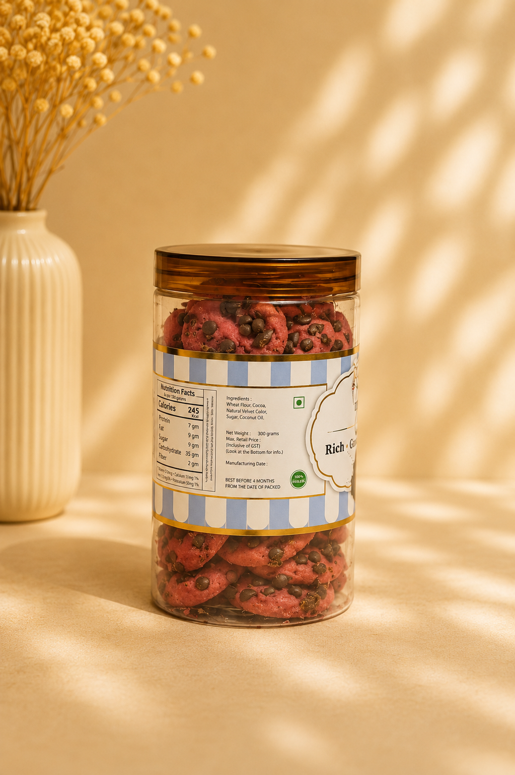 Fresh Eggless Red Velvet Cookies Jar - Broomies Bakery Faridabad