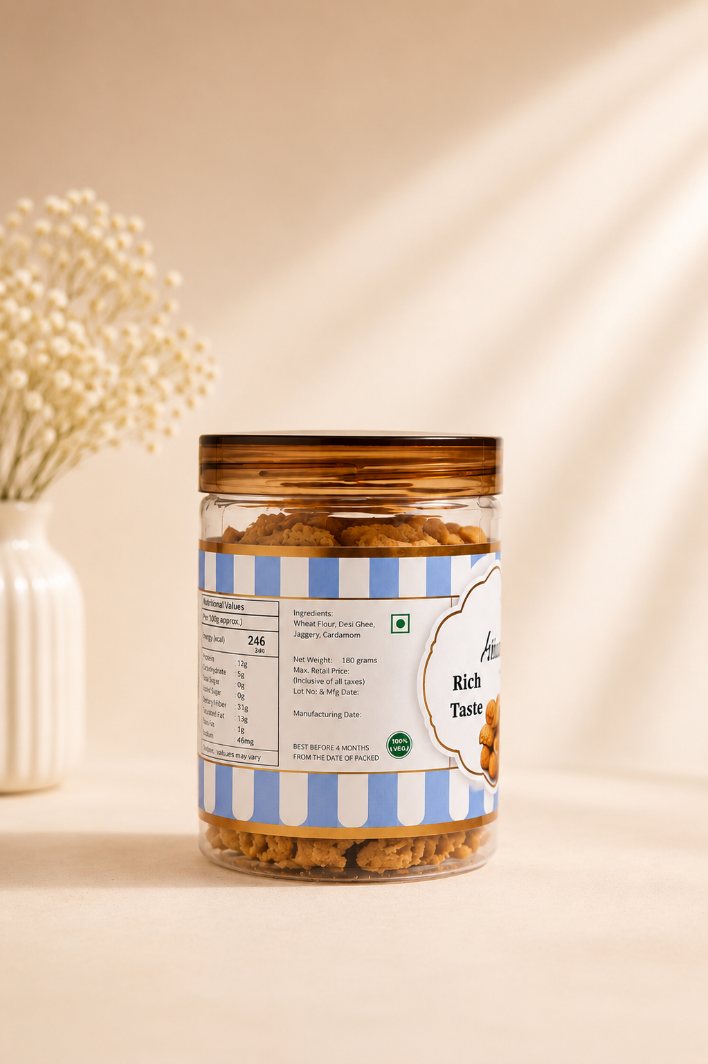Fresh Eggless Whole Wheat Aata Cookies Jar - Broomies Bakery Faridabad