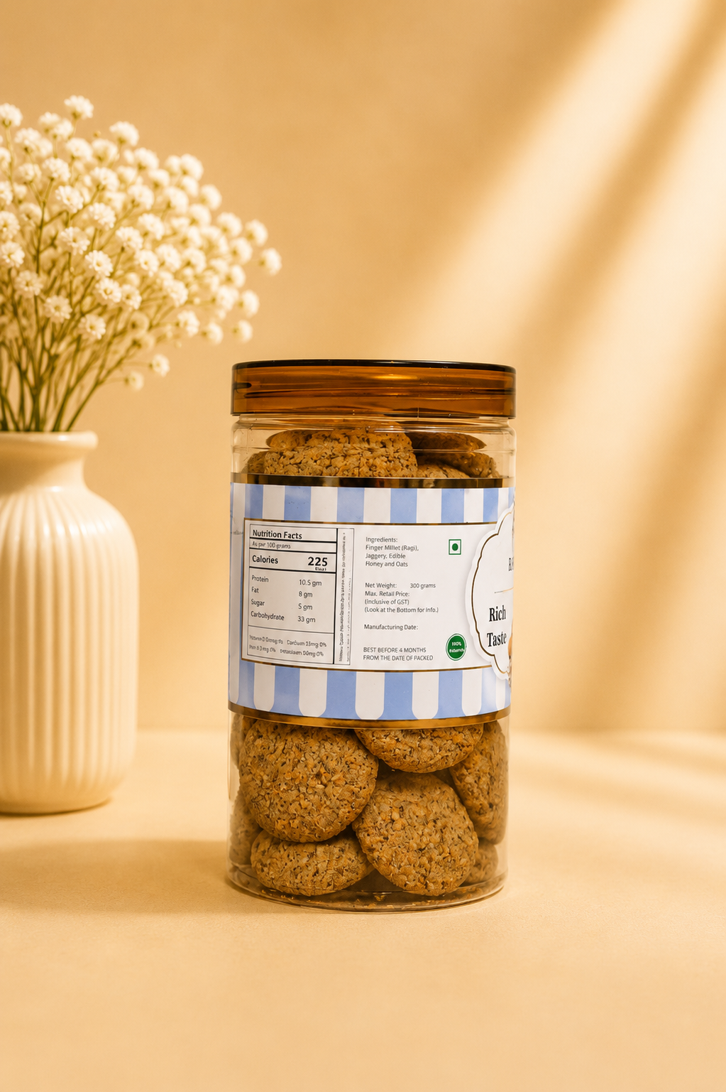 Fresh Eggless Ragi Gluten Free Cookies Jar - Broomies Bakery Faridabad