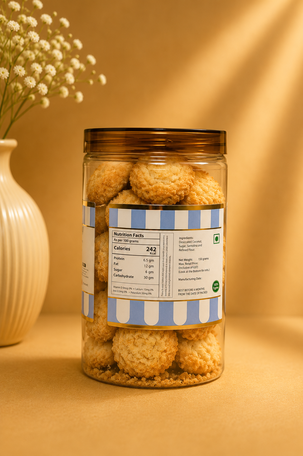 Fresh Eggless Coconut Macaroon Jar - Broomies Bakery Faridabad