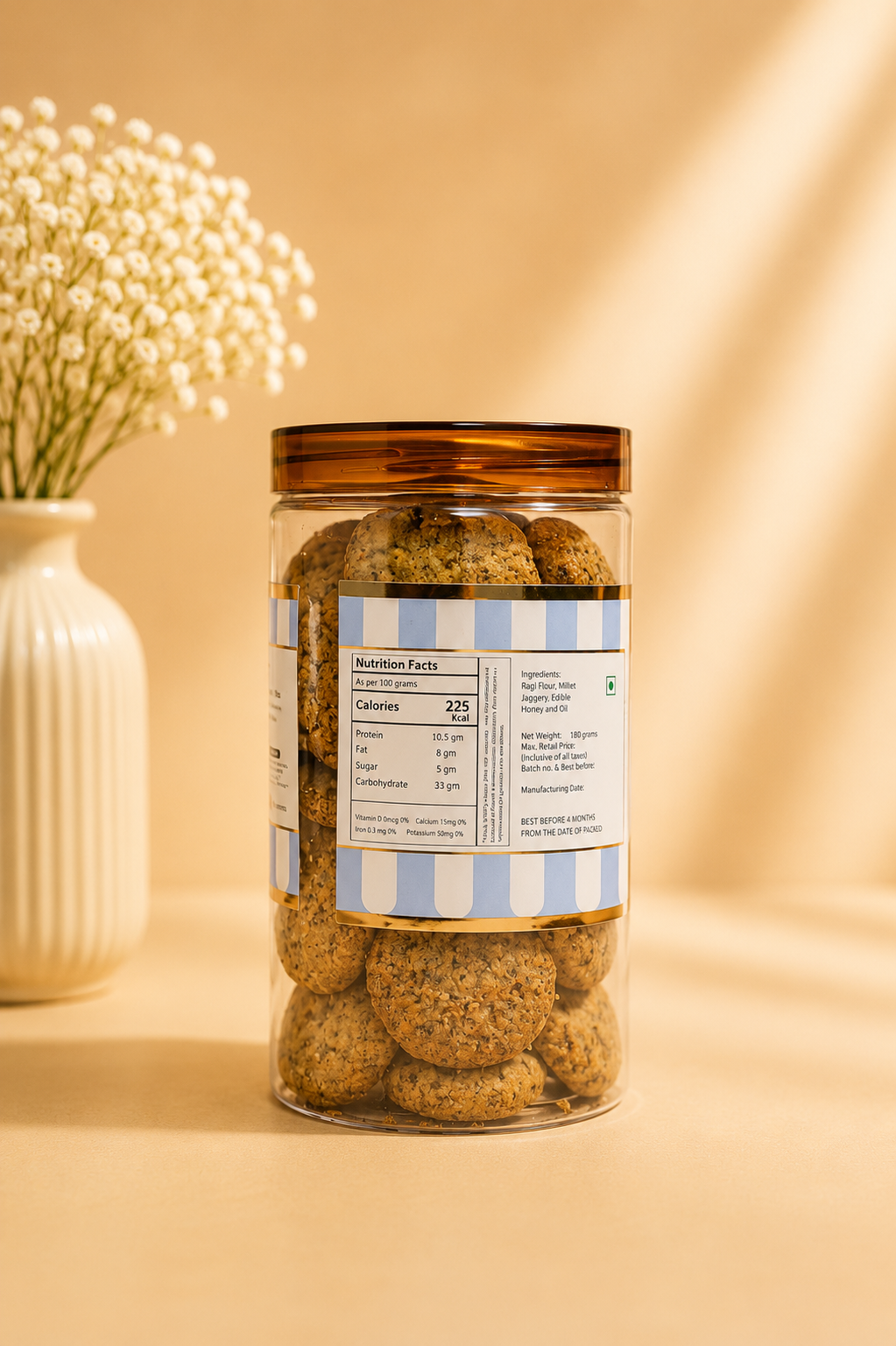 Fresh Eggless Ragi Gluten Free Cookies Jar - Broomies Bakery Faridabad