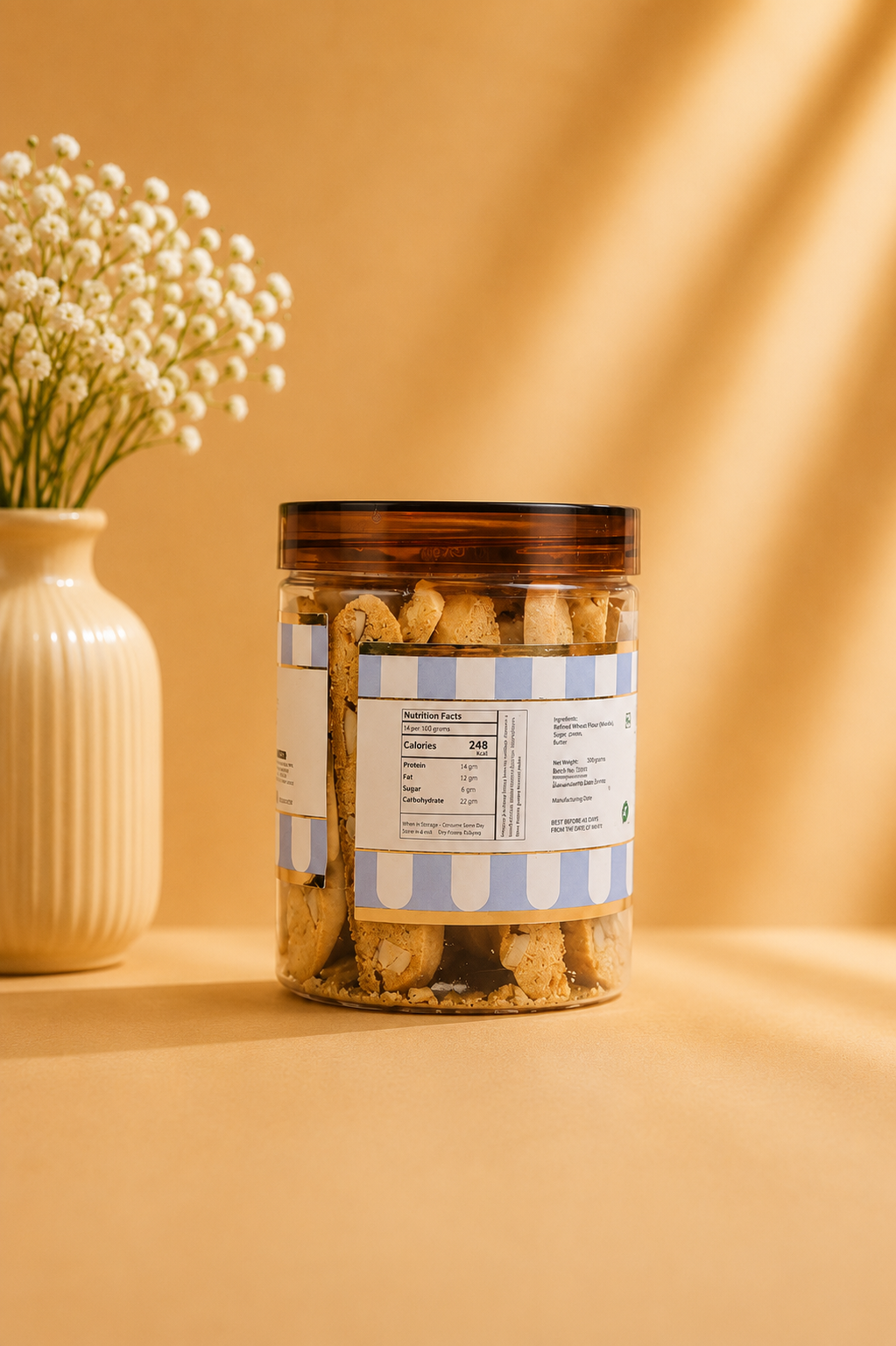 Fresh Eggless Almond Biscotti Jar - Broomies Bakery Faridabad