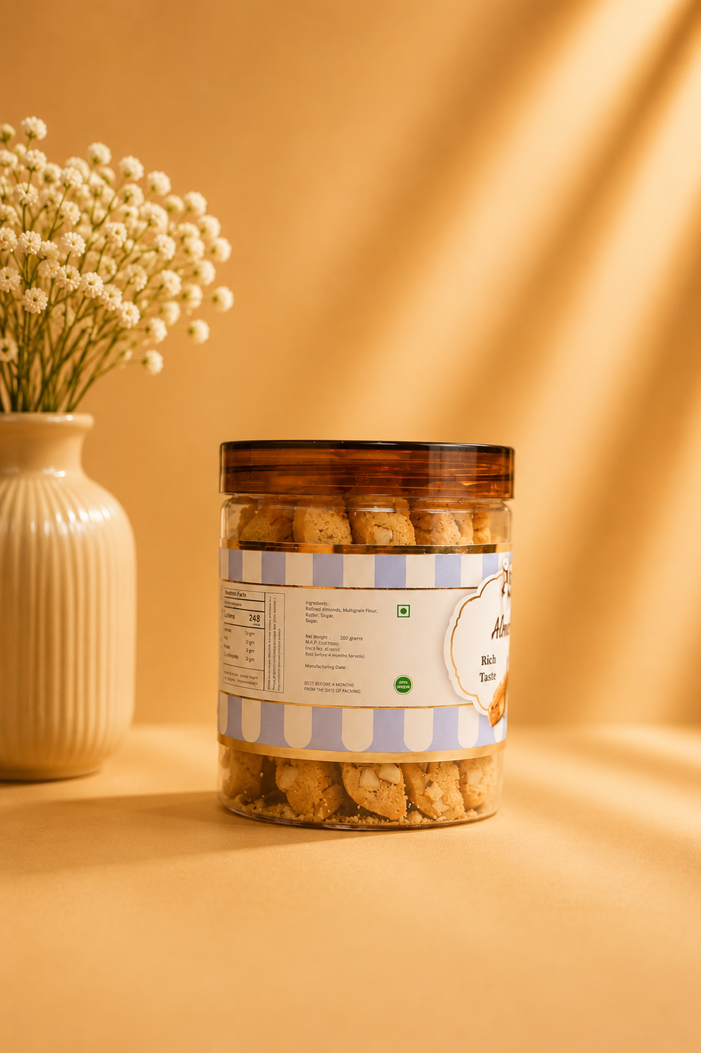 Fresh Eggless Almond Biscotti Jar - Broomies Bakery Faridabad