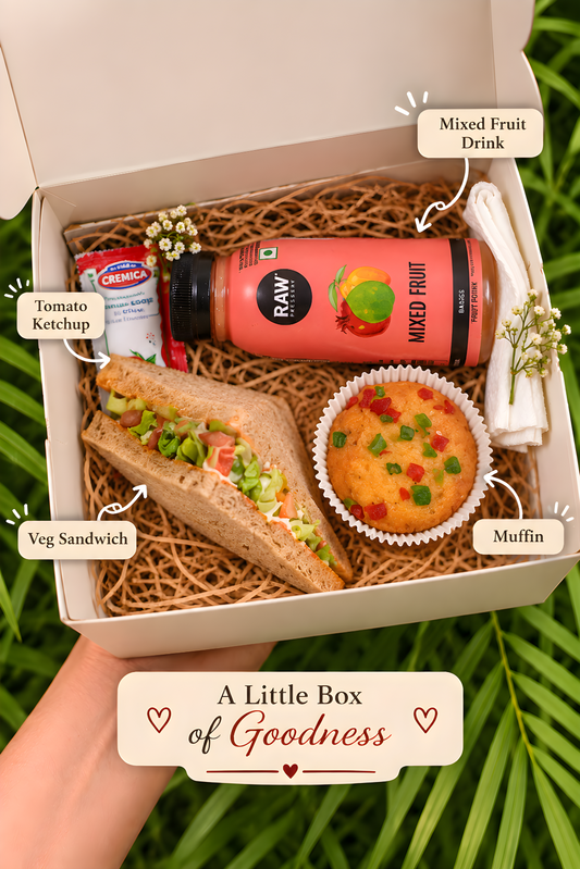 A Little Box of Goodness - Veg Sandwich & Fruit Muffin Combo (3 Items)