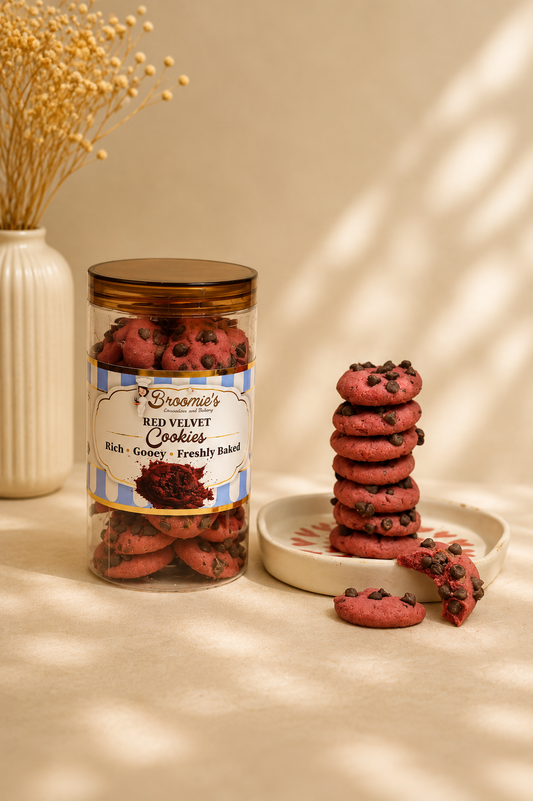 Fresh Eggless Red Velvet Cookies Jar - Broomies Bakery Faridabad