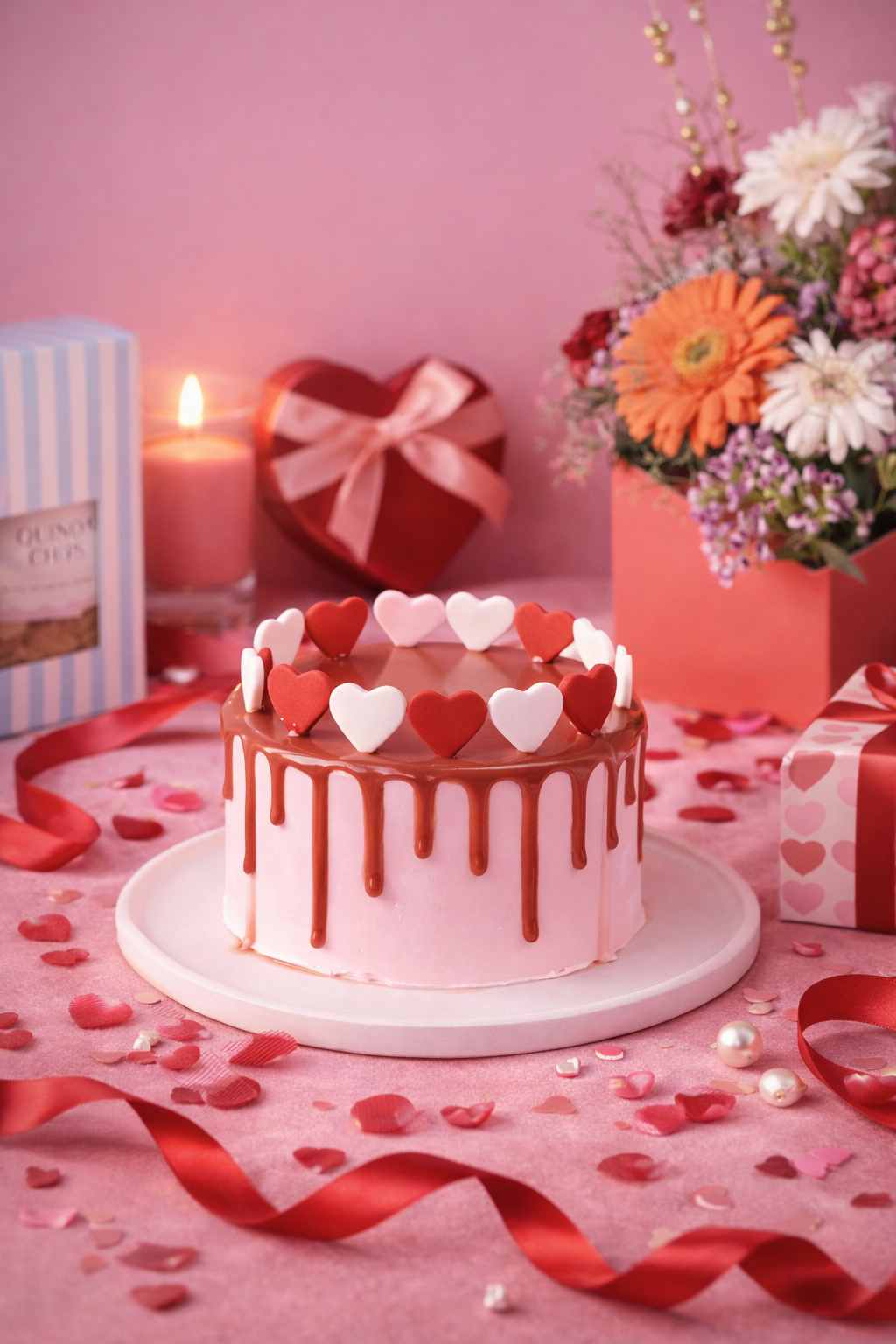 Pink Heart Drip Cake