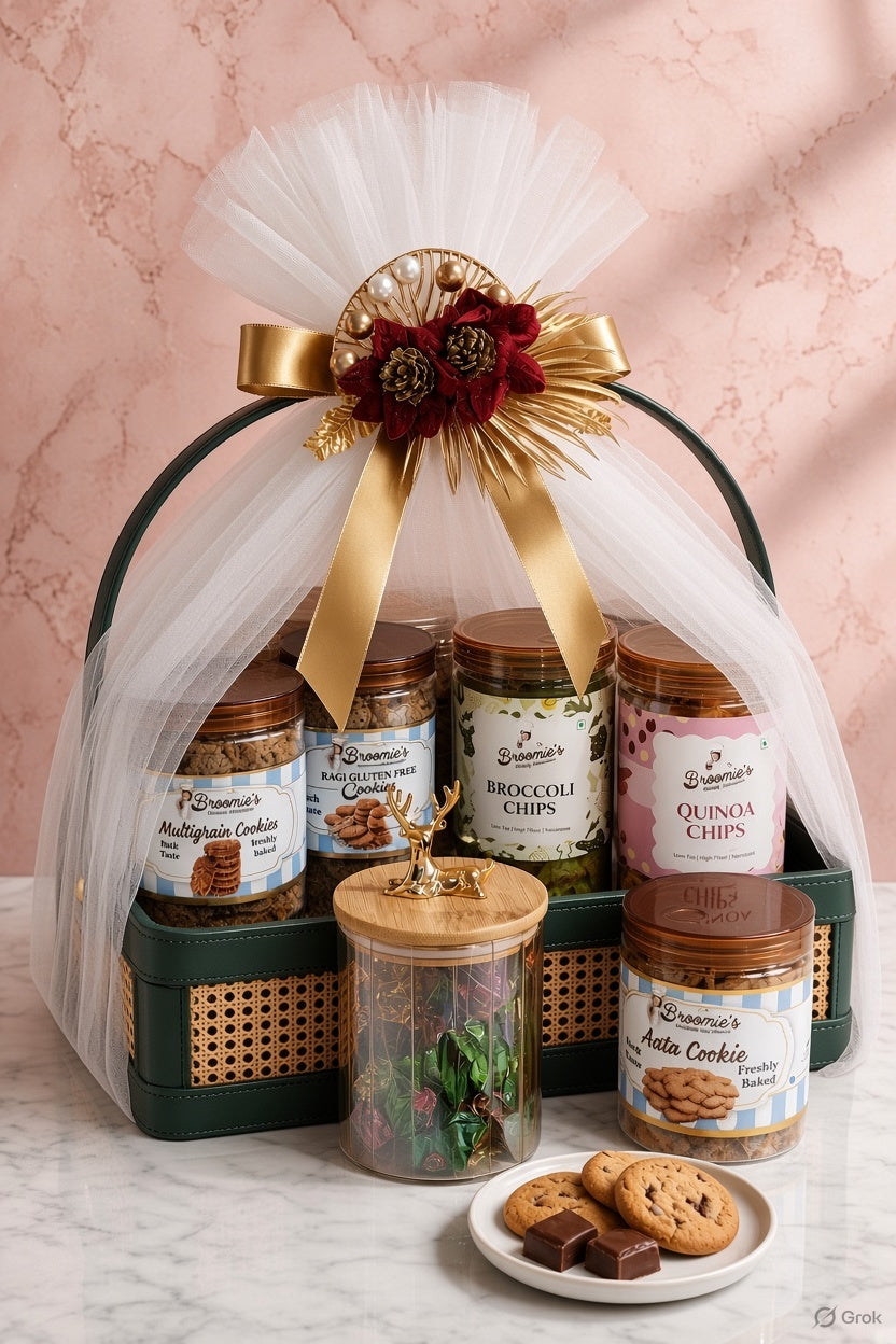 Premium Leatherette Square Gift Hamper with Rattan Detail